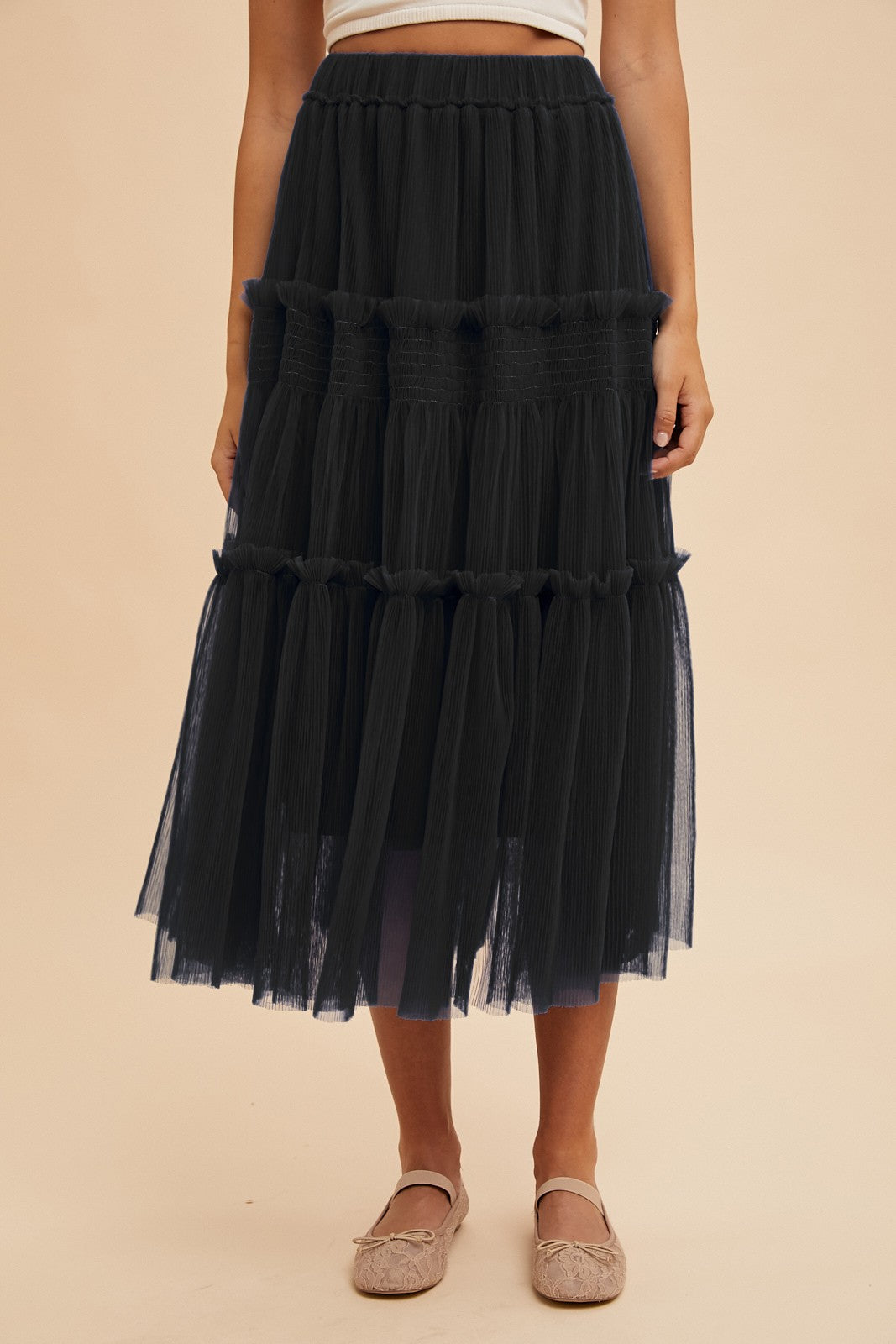 Black Flowy Midi Skirt