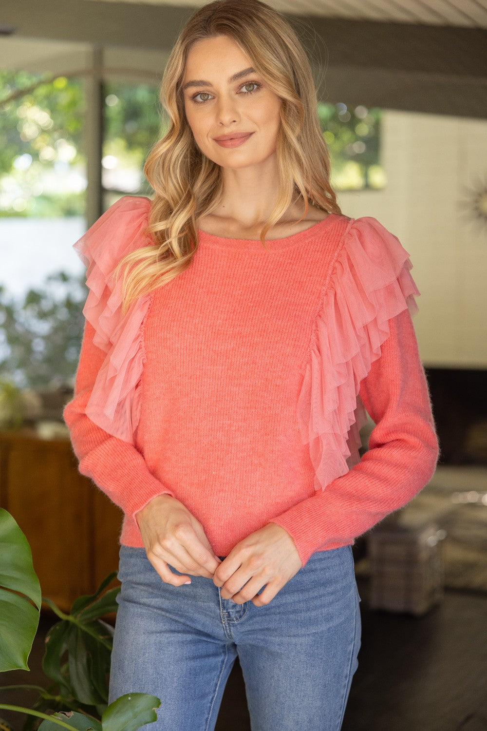 Ruffled Tulle Sweater