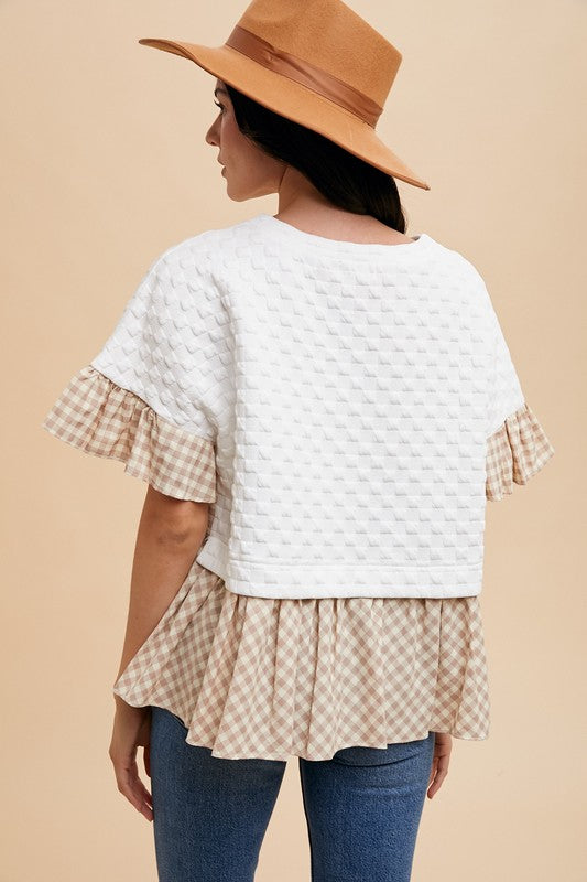Ivory Textured Ruffle Knit Top