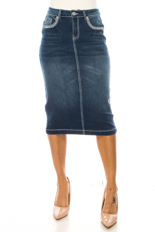 Embroidered Denim Skirt