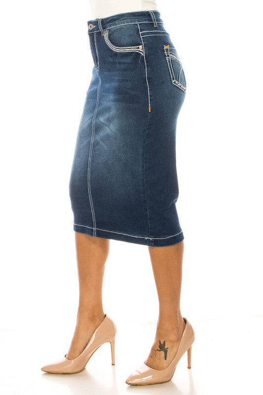 Embroidered Denim Skirt