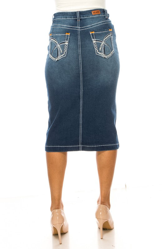 Embroidered Denim Skirt
