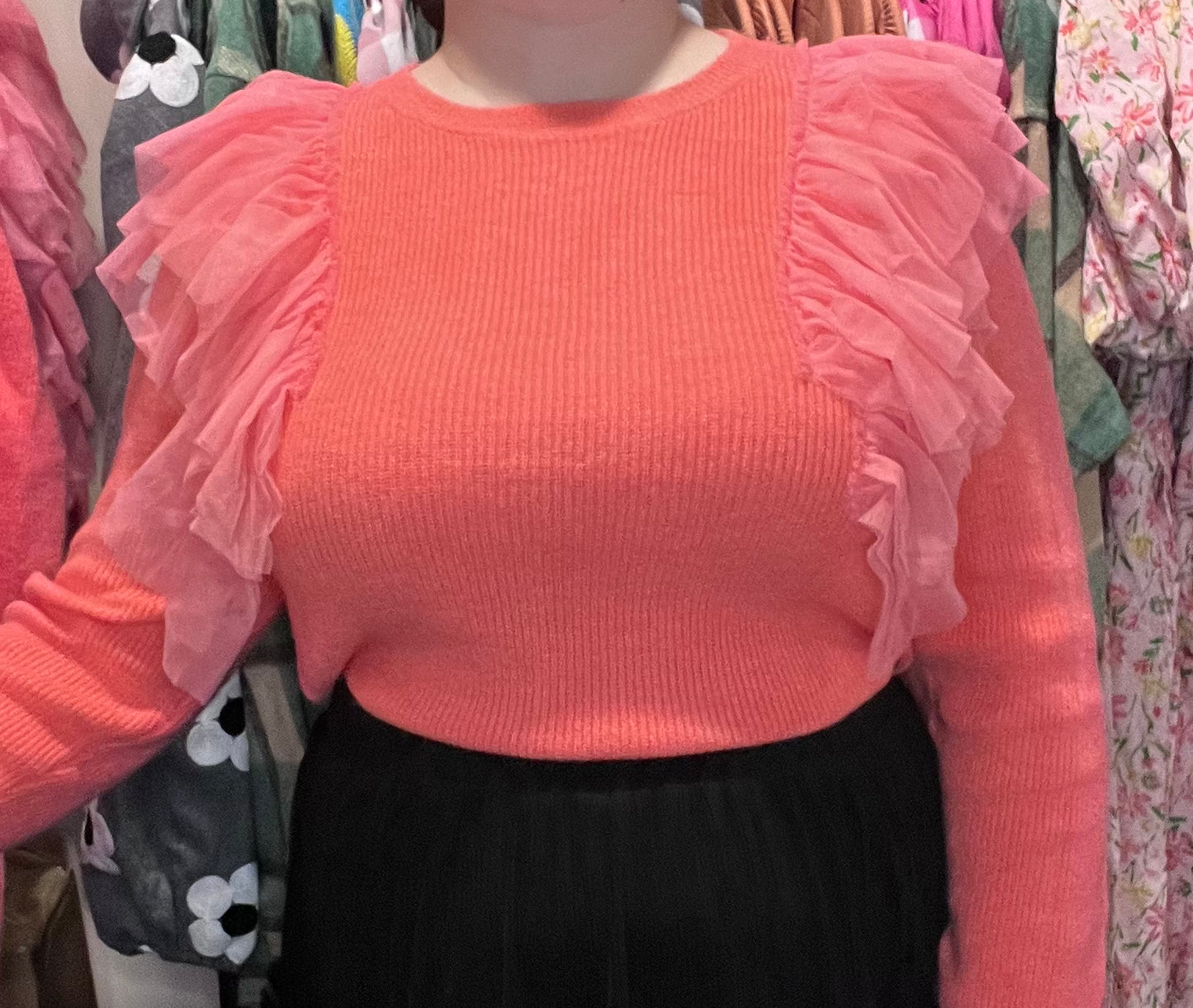 Ruffled Tulle Sweater