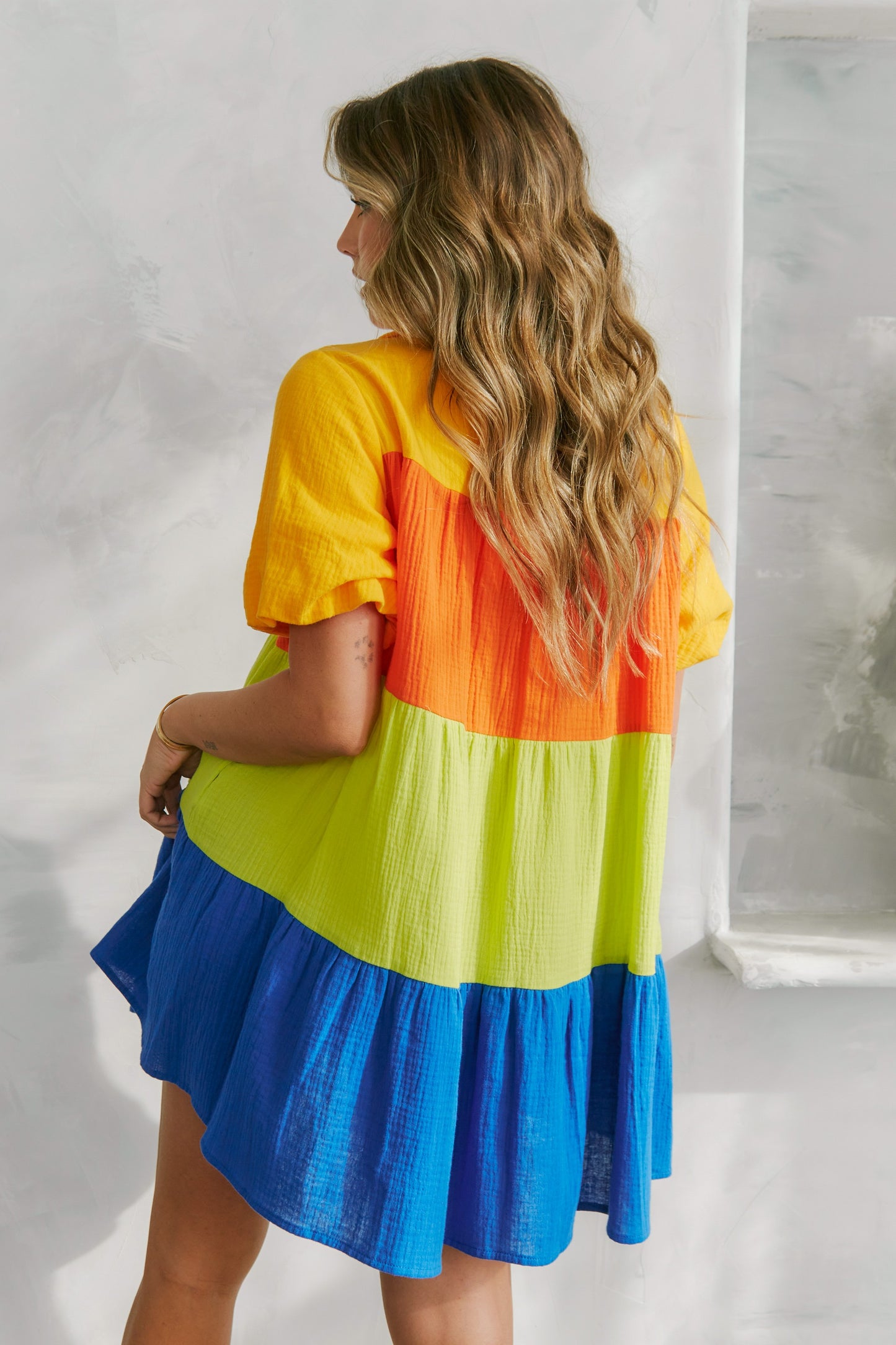 Color Block Tiered Shirt Dress