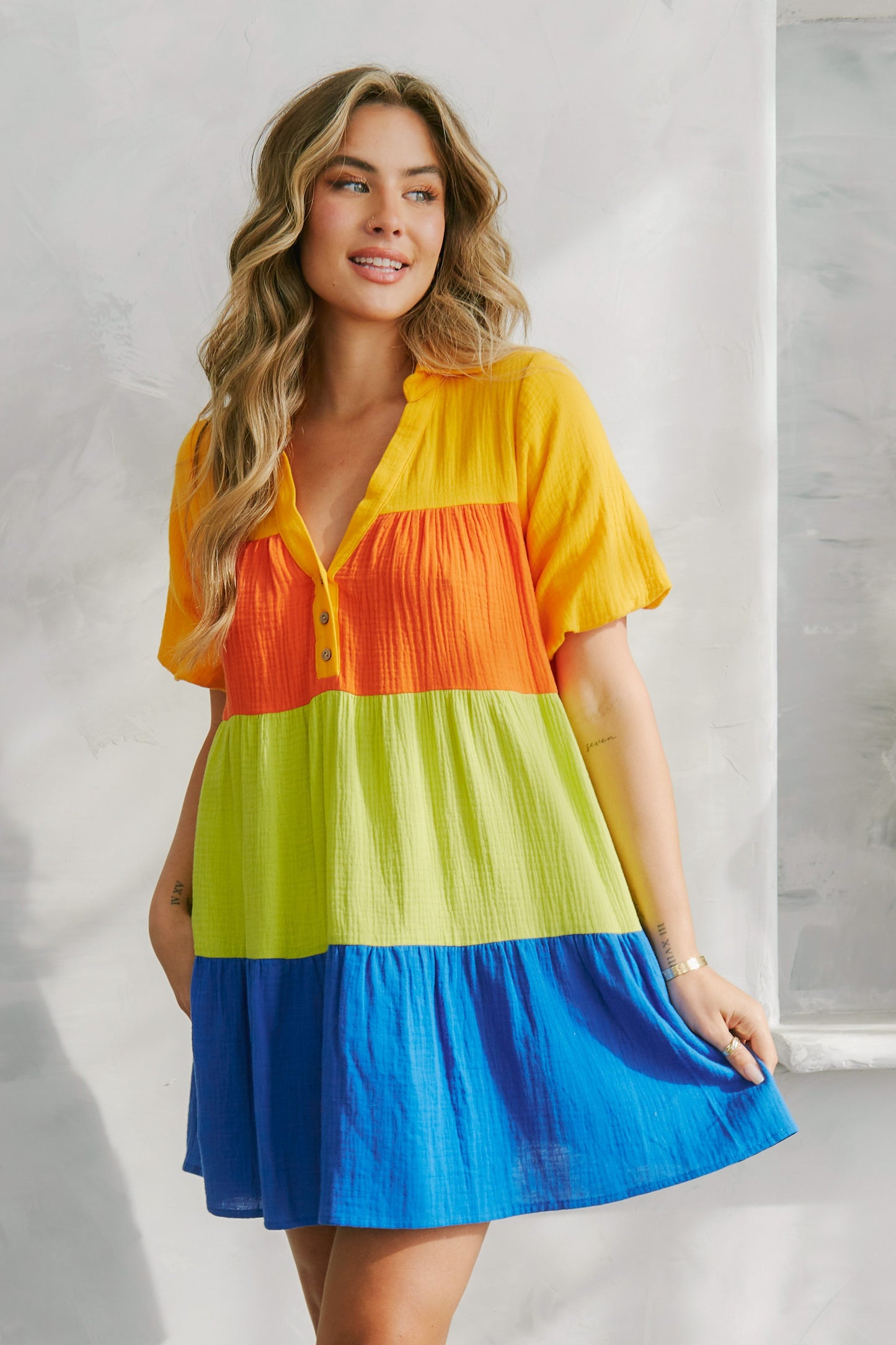 Color Block Tiered Shirt Dress