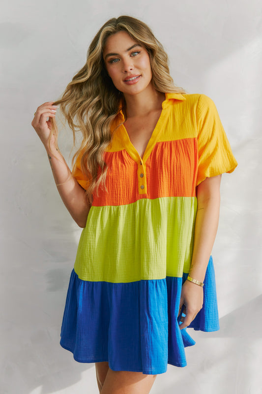 Color Block Tiered Shirt Dress