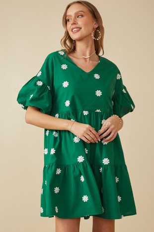 Floral Embroidered Puff Sleeve Dress