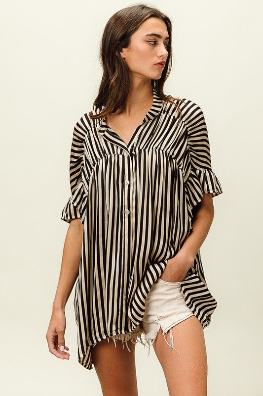 Silky Striped Loose Fit Blouse