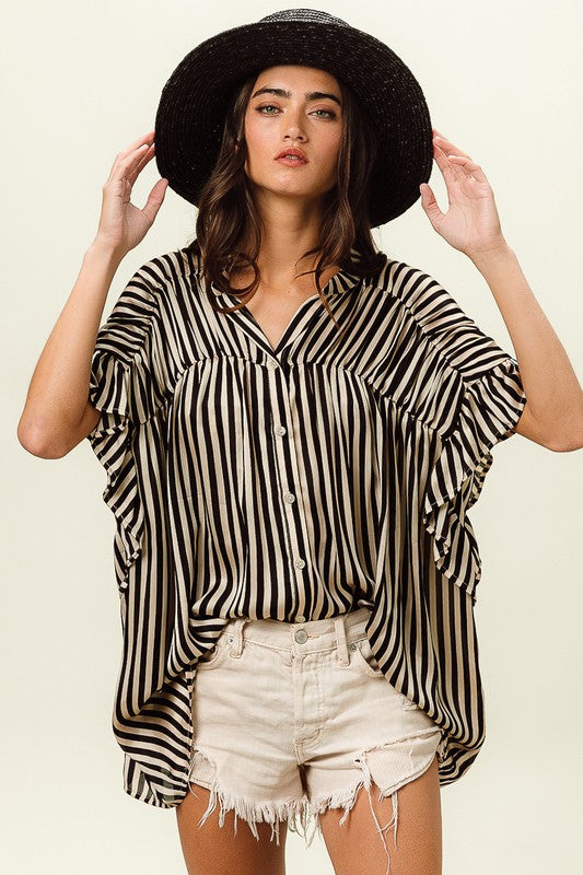 Silky Striped Loose Fit Blouse