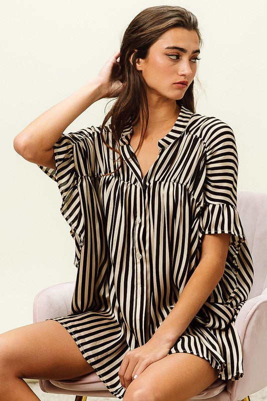 Silky Striped Loose Fit Blouse