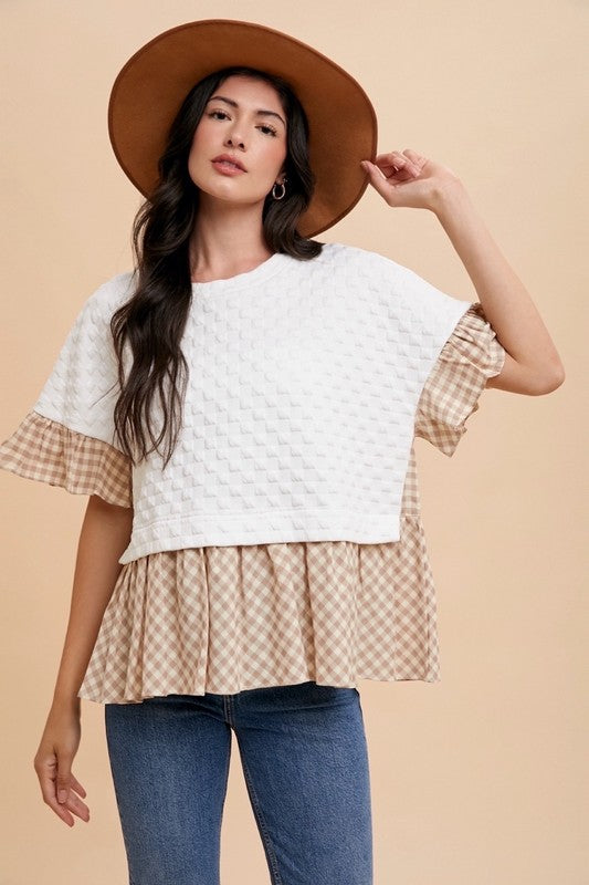 Ivory Textured Ruffle Knit Top